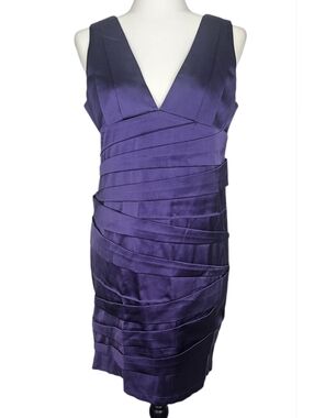 Vintage Royal Grape Party Dress Purple Satin Sleeveless Bandage Dress, Size M